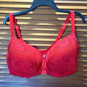 Gently used Cacique Lightly Lined Elegant Red Lace Bra